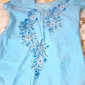 Cotton Beautiful Sky Blue Kurti For Women