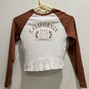 Brown Full Sleeve Crop Top