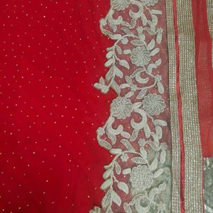 Georgette Stone Work Red Saree