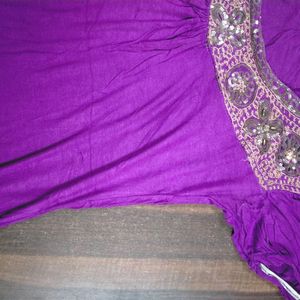 Purple Golden Strings Work Balloon Sleeves Top