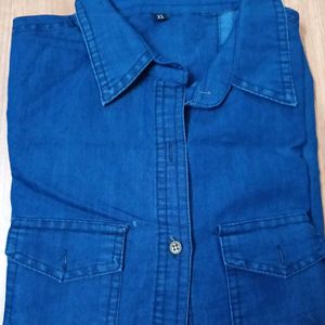 Blue Denim Women Full Sleeve Shirt