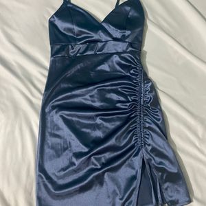 Navy Blue Bodycon Dress (Glossy Finish)