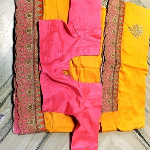 Yellow Saree With Pink Blouse