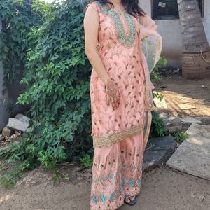 Neted Peach Kurta Set