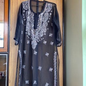 Black Chikankari Kurti With Inner And Plazo