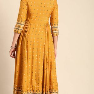 Yellow Anarkali Kurta With Trousers Set For Women