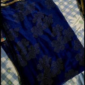 Navy Blue Saree Without Blouse