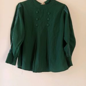 Green Full Balloon Sleeves Top