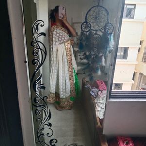 White And Green Heavy Saree