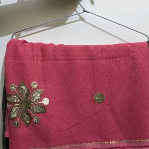 Pink And Grey Sequins Saree