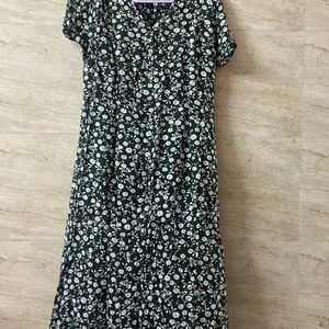 Green With White Flowers Pattern Dress