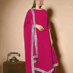 Geogette Embroidery Kurta Palazzo Set  With Duptta