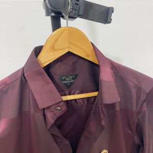 Luxurious Burgundy Polyester Shirt - Size M