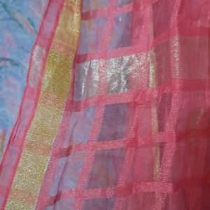 Net Checkered Peach Women Dupatta