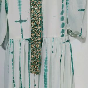 Ethnic Gown White And Green Colour