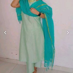 Pura Cotton Kurta Pant Dupatta Set