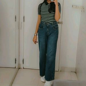 Blue High Rise Wide Leg Jeans