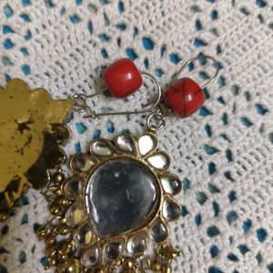 Vintage Brass Beaded Polki Earrings