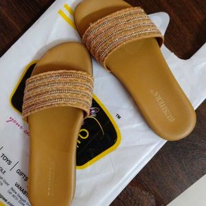 Mustard Fancy Slippers With Glitter Design