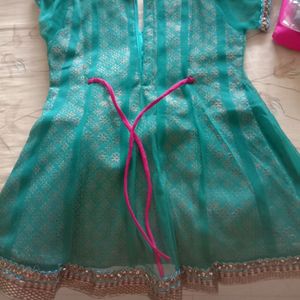 Green Colour Heavy Dress For Girls Up-to 2 Yrs