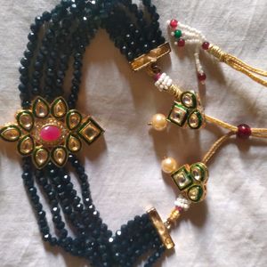 Black Beads Chokar Necklace With Earrings