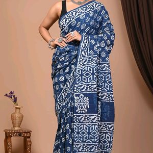 Bagru Handblock printed Cotton  'Mulmul' Sarees