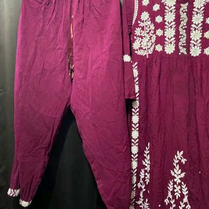 Purple Embroidery Kurta Set