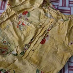 Yellow Cotton Frock With Print Design