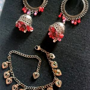 Combo 3 Earrings Jhumka 1 Bracelet Kundan Pearl ✨