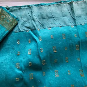 Cyan And Gold Saree (Women's)