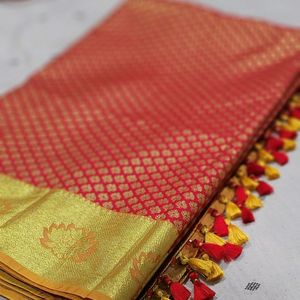 Hot Red Pattu Saree With Cute Hangin