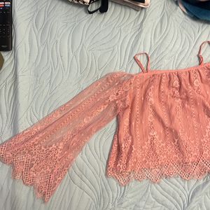 Pink Lace Off Shoulder Top H&M