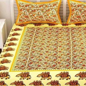 Jaipuri Print Double Bedsheet With 2 Pillow Covers