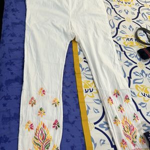 Pure Cotton Embroidered White Pants