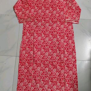 Red Floral Print Cotton Kurti