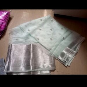 SEA GRAY HEAVY ORGANZA SAREE