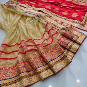 New Pattern Saree Beautiful Contrast Colour ❤