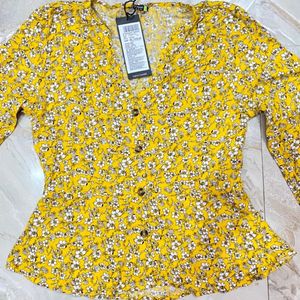 Yellow Floral Clinched Top