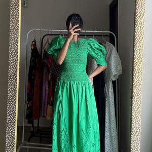 Green Broderie Anglaise Midi Dress