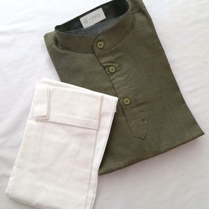 Olive Green Kurta & White Payjama Set ( Boys )