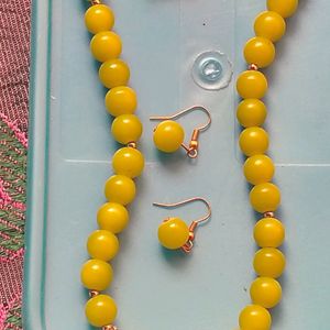 Parrot Green Color Bead Mala Earrings Set