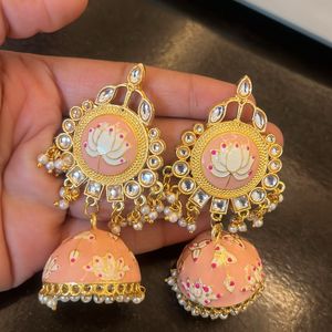 Pink Kundan Stylish Jhumka With Pearl