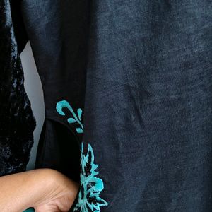 Embroidered Turquoise & Black Kurti