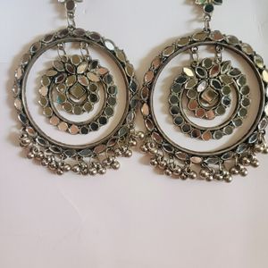 Mirror Silver Jaipuri Earrings