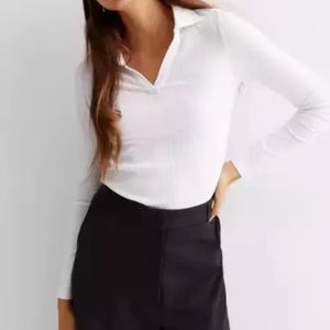 Full Sleeves Ribbed Collar Top