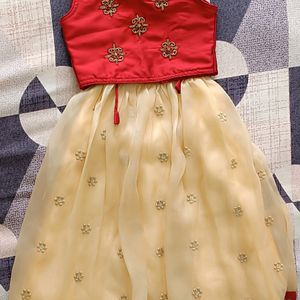 Maroon, Beige Colour Kids Lehenga