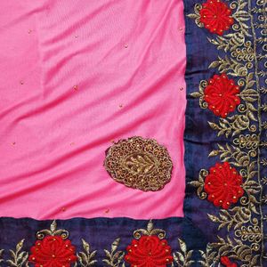 Pink Velvet Saree