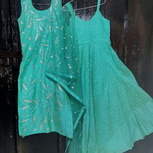 Sea Green Glass Work Embroidery Pretty Dress