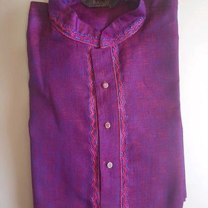 Berry Purple Cotton Long Kurta With Pajama