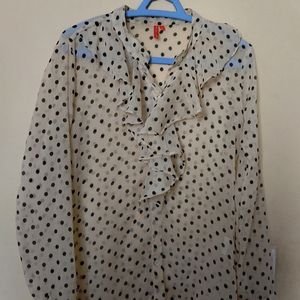 Vintage Judy Cream Polka Dot Ruffled Shirt